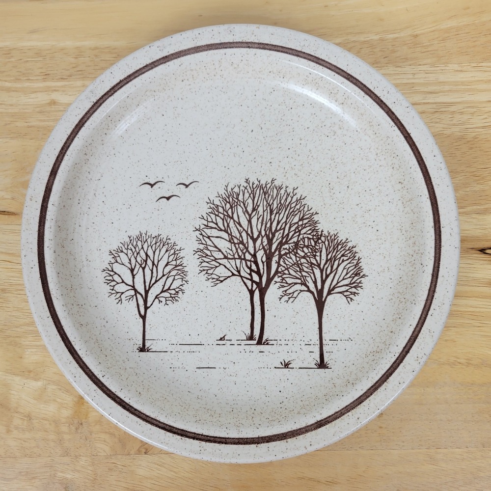 Vtg Churchill Homespun Stonecast Dinner Plates (2) "Trees" Pattern 10" Farmhouse